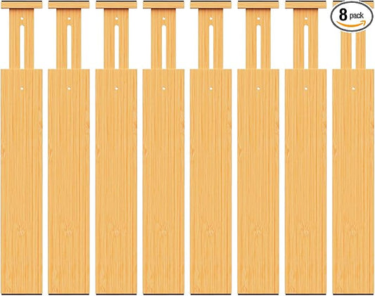 BAMBUROBA Bamboo Drawer Dividers, Adjustable Expandable Drawer Organization Separators - 17-22" for Bedroom, Bathroom, Dresser and Office - 8-Pack