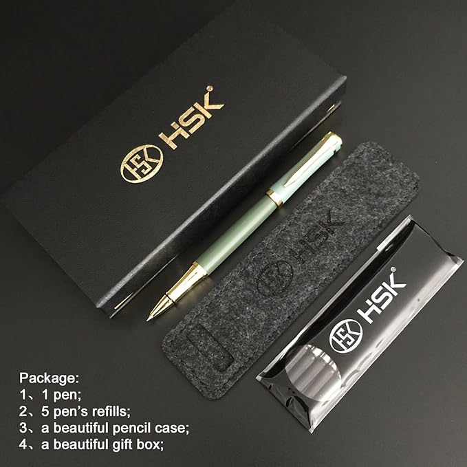 HSK Luxury Ballpoint Pens gift Pen Black Refill Line width 0.5mm,Best Ball Pen Gift Set for Men & Women Professional Executive,Office,Nice Pens Classy Gift Box (Green)