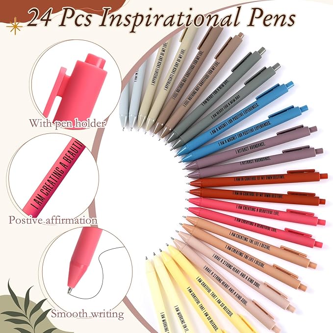 24 Set/48 Pcs Positive Affirmation Gift Set Gratitude Notebooks with Pens Small Bags Motivational Encouragement Notepads Daily Affirmations Journal for Women Stress Relief Self Care (Abstract)