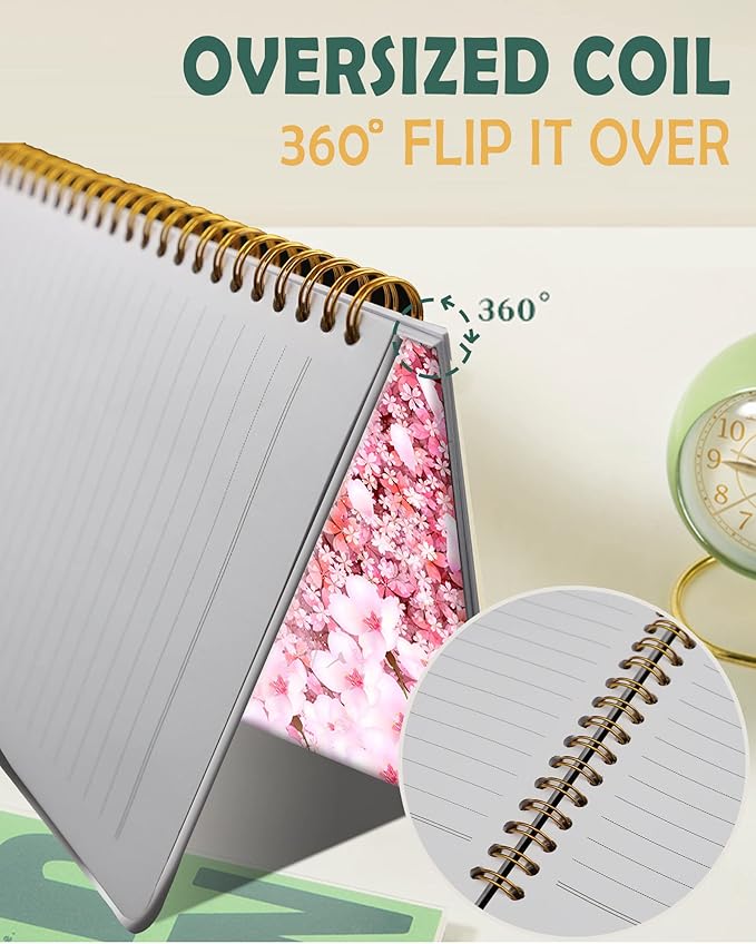 Ruled Spiral Writing Notebook,A5 Hardcover Lined College Journal for Women Lady Girl,Cute Strong Twin-Wire Binding with Premium Paper,8.4" X 6",Perfect for School,Office,Home Gifts(Cherry Blossom