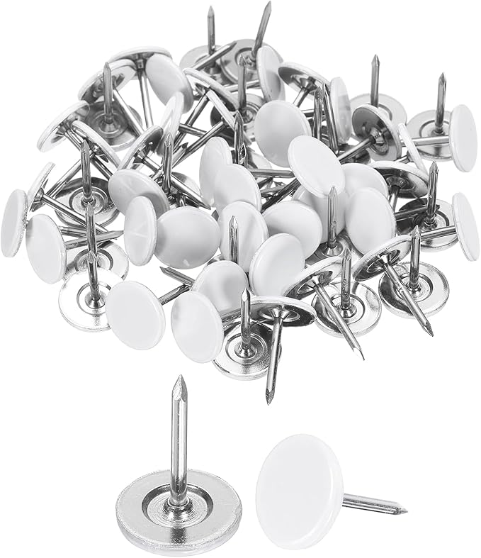uxcell 150Pcs Upholstery Tacks, 11mmx15mm Flat Head Thumb Tack Decorative Furniture Nails Push Pins for Furniture Sofa Headboards, White