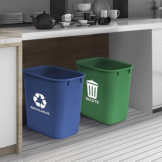 Acrimet Wastebasket Bin for Recycling and Waste, 6.75 Gallon/ 27 Quart/ 24 Liter (Plastic) (Green and Blue) (Set of 2)