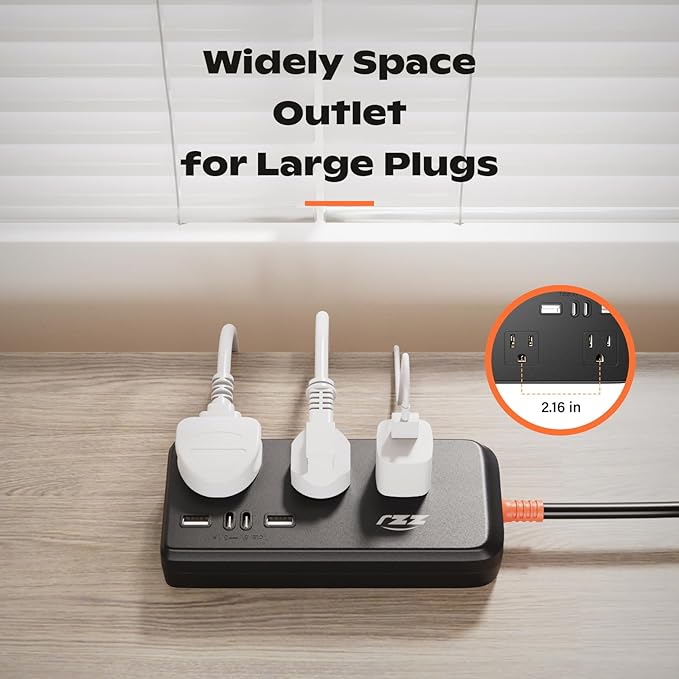 Power Strip Weatherproof, 7-in-1 Surge Protector with 3 Wide Outlets 2USB A and 2USB C,1875W/15A, 10FT Flat Plug Multi-Plug Outdoor Extension Cord for Indoor Outdoor, UL FCC Listed