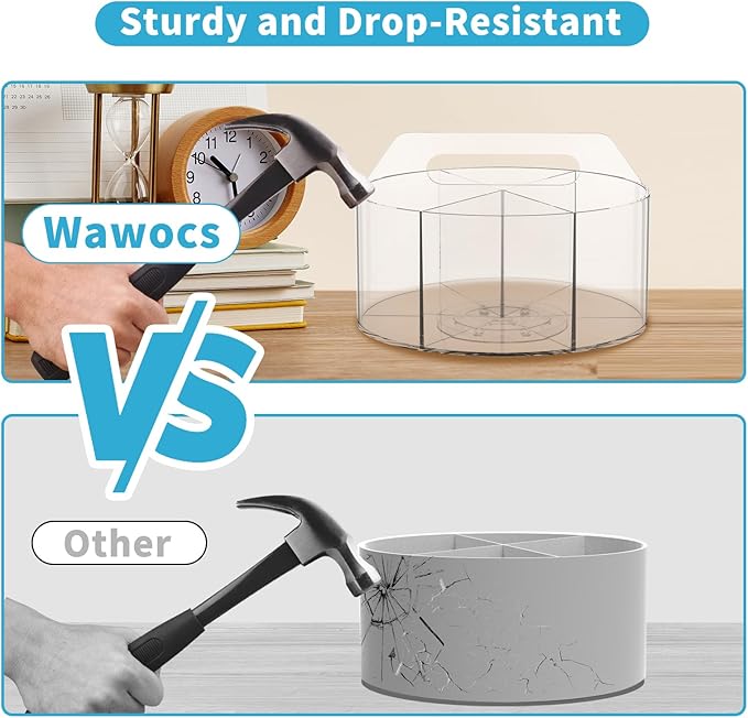 Acrylic Pen Holder for Desks, Acrylic Desk Organizer Clear, 360 Degree Pencil Holder for Desk Kids, Rotating Desk Organizer Rotating Pen Holder for Desk, Art Supply Storage Organizer 6 Compartments