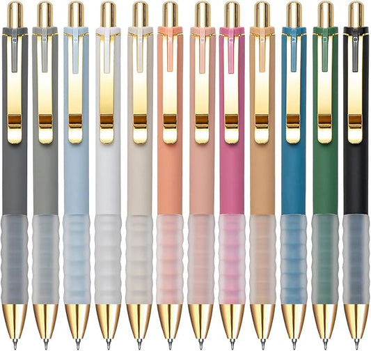Linbsunne Gel Pens Black Ink Pen 0.5mm fine Point Pens Smooth Writing Retractable Office Supplies (12-count)