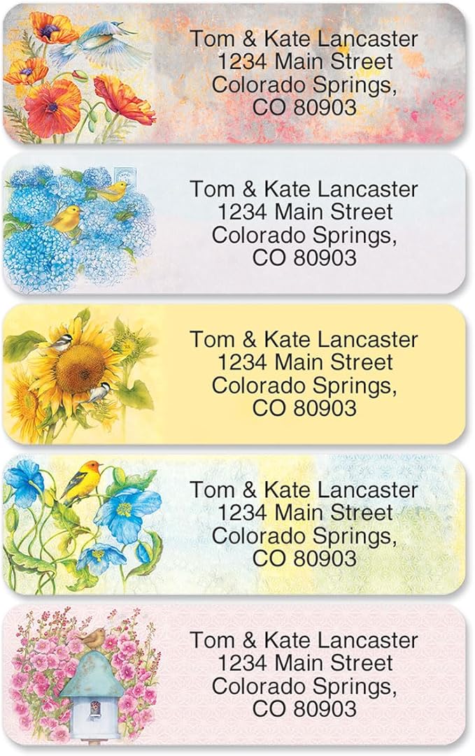 Everyday Birds Rolled Personalized Return Address Mailing Labels with Dispenser, Set of 250, Small ¾ x 2½ Inch Size, Custom Self-Adhesive Sticker Roll, by Colorful Images