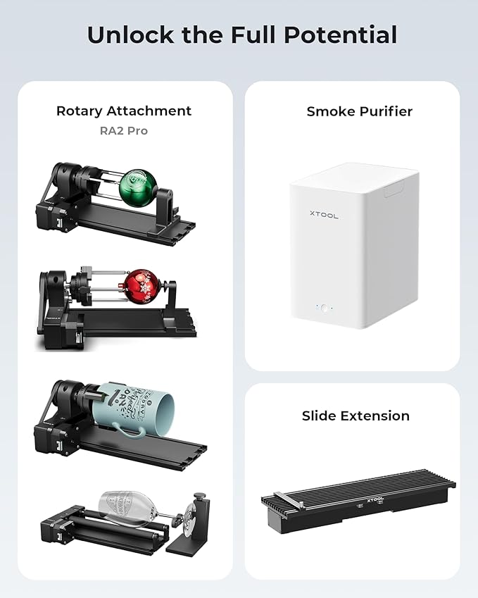 xTool F1 2-in-1 Dual Laser Engraver with Slide Extension, Rotary Extension and Smoke Purifier, Lightning Speed Portable Fiber Laser Engraver for Metal Wood