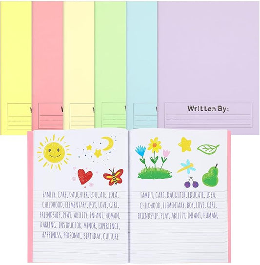 Henoyso 6 Pcs Primary Composition Notebook K-2 9 3/4 x 7 1/2 Inch Primary Journal, Back to School Supplies, Bulk Blank Writing Book for Kid to Write Draw Journal 60 Page Notebooks (Pastel Color)