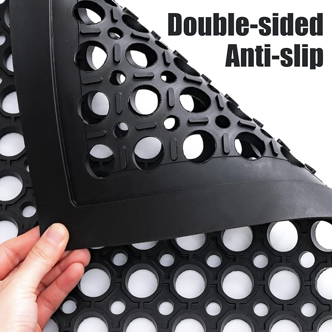 Out Door Rubber Floor Mats Anti Fatigue Restaurant Kitchen Rubber Drainage Mat Durable No Slip Bar Floor Mats Used for Indoor Outdoor Wet Area 24" x 36" Black