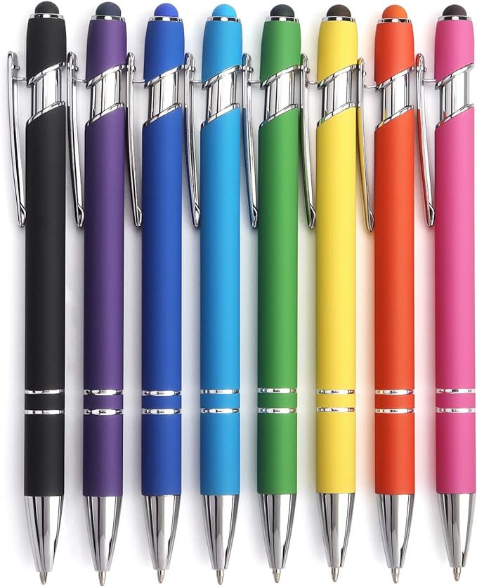 8 Pack Ballpoint Pen 2-in-1 Stylus Retractable Ballpoint Pen with Stylus tip, Metal Stylus Pen for Touch Screens, 1.0 mm Black Ink