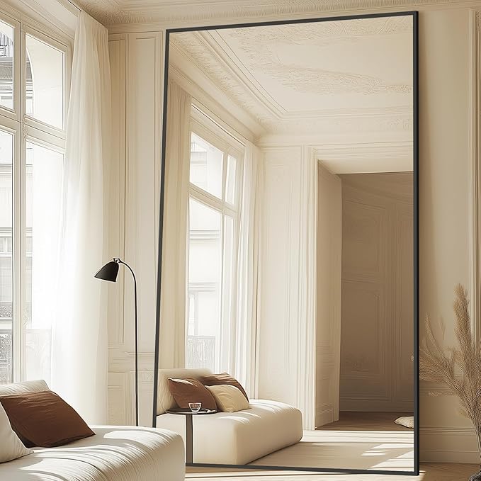 MELOMOIR 76"x44" Oversized Floor Mirror Freestanding, Oversized Mirror Full Length for Bedroom Living Room Dressing Room Gym Yoga Hair Salon, Black Mirror Full Length with Shatterproof Tempered Glass