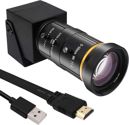 SVPRO HDMI Camera 4K USB Camera HD Streaming Webcam with 5-50mm Telephoto Zoom Manual Lens Industrial Camera CS Mount 10X Optical Zoom Camera for PC Computer,Laptop,Monitor,TV