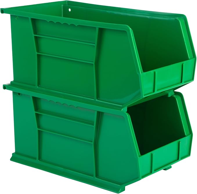 Hudson Exchange 15" x 8" x 7" (6 Pack) Plastic Stackable Storage Bin and Hanging Container, Green