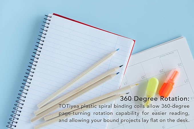 TOTiyea 50 Pack Plastic Binding Coils, 215 Sheet Capacity, 25mm (1") Binding Spirals, 4:1 Pitch, Black
