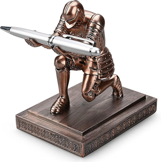 Knight Pen Holder Pen Stand Desk Organizers and Accessories Resin Pencil Holder as Gift with a Fancy Pen for Office and Home Desk Organizer (Bronze)
