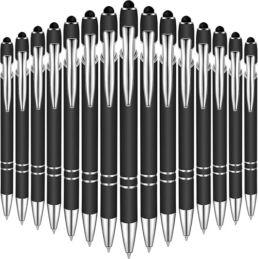 Zonon 38 Pieces Rubberized Ballpoint Pen with Stylus Tip Stylish Metal Pen Capacitive Styli with Soft Rubberized Grip, Black Ink for Most Devices(Black)