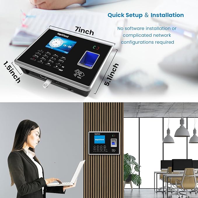 Time Clock - Fingerprint Time Clocks for Employees Small Business Automatic Calculate Hours, H2 Standalone Biometric Clock in Machine for Employees with 5 RFID Cards (0 Monthly Fees)
