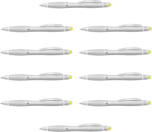 DISCOUNT PROMOS 10 Marathon Gel Highlighter Pens Pack - Twist Mechanism, Ballpoint - Silver