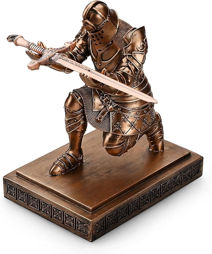 King's Guard Knight Pen Holder Pen Stand Desk Organizers and Accessories Resin Pencil Holder as Gift for Office and Home (Copper)