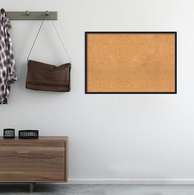 Amanti Art Natural Cork Board for Wall, 25x37 Vision Board with Black Wood Frame, Large Corkboard Office Decor for Home Organization, Modern Contemporary Corkboard Pinboard to display items for home