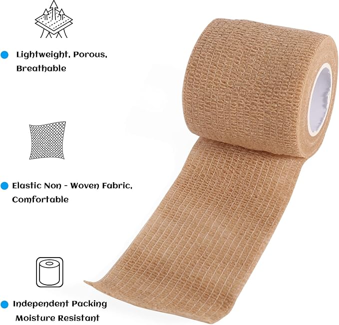 36 Rolls Elastic Self Adhesive Bandage Wrap 2 Inch, Breathable Non Woven Cohesive Bandage, Vet Wrap for Dogs, Ankle Sprains Swelling Medical First Aid Tape, Sports Athletic Tape Brown