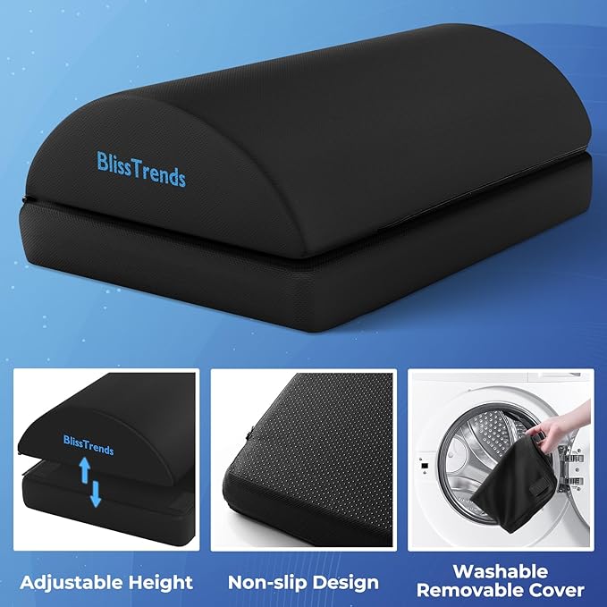 BlissTrends Foot Rest for Under Desk at Work-Versatile Foot Stool with Washable Cover-Comfortable Footrest with 2 Adjustable Heights for Car,Home and Office to Relieve Back,Lumbar,Knee Pain-Black