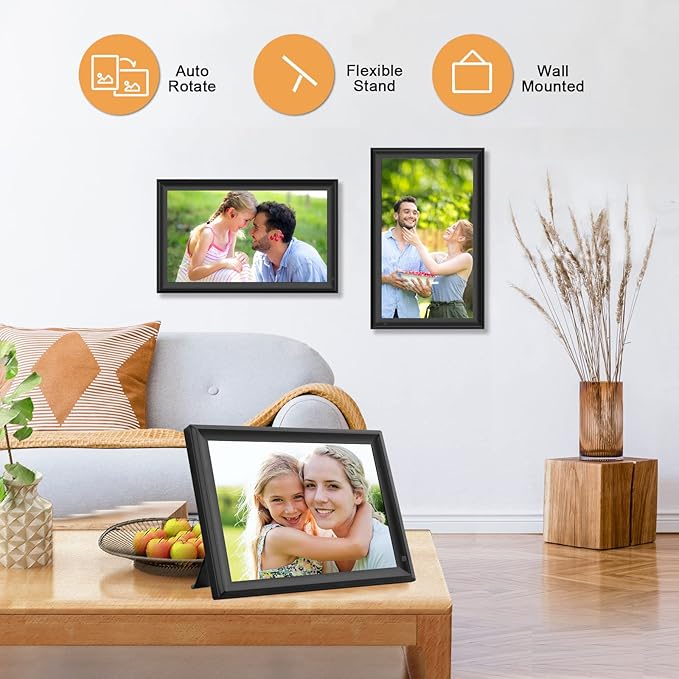 FRAMEO 15.6 inch Digital Picture Frame,Large WiFi Photo Frame 32GB,FHD IPS Touch Screen, Wall-Mounted,Share Photo/Video, Living Room Elderly Parents Birthday