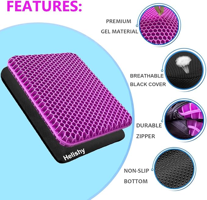 Gel Seat Cushion, Double Thick Egg Gel Cushion for Pressure Pain Relief, Breathable Wheelchair Cushion Chair Pads for Car Seat Office Chair (Violet)