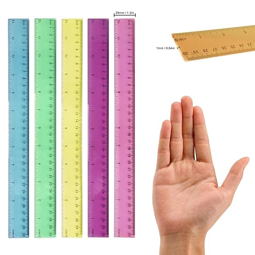 180 Pack 12-Inch Plastic Rulers Bulk, Plastic Ruler, Colored Transparent Ruler with Dual-Scale Measurement, Easy to Store, for Home, or Office and, Practical Use by KUKLIPJIM