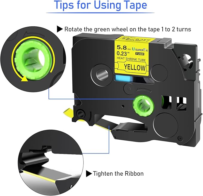 10PK Compatible for Ptouch HSe-611 HSe611 HS-611 HS611 Black on Yellow 5.8mm 0.23'' Heat Shrink Tubing for Wire Cable for PT300 PT-300B PT310 PT310B PT320 Label Maker Tape