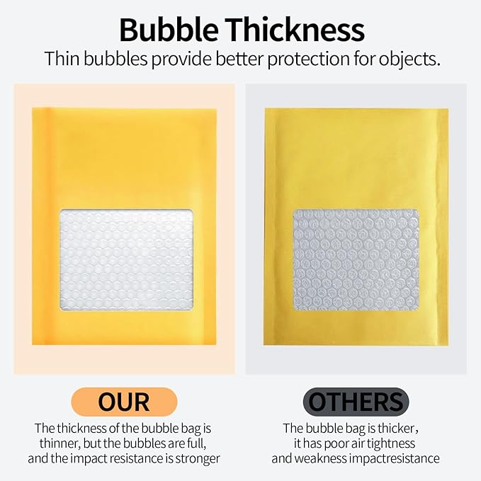 Kraft Bubble Mailers 8.5×12' Inch 25 Pack Yellow shipping envelopes Self-Seal Padded Mailing Envelopes for Jewelry Makeup Supplies and Small Business Packaging