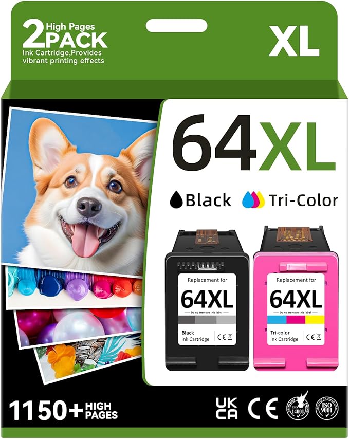 64XL Ink Cartridge Compatible for HP 64 Ink Cartridges Black/Color ComboPack Compatible for HP Ink 64 Fit for Envy Photo 7855 7858 7100 7155 7120 7800 7158Inspire 7950e 7955e Tango Printer