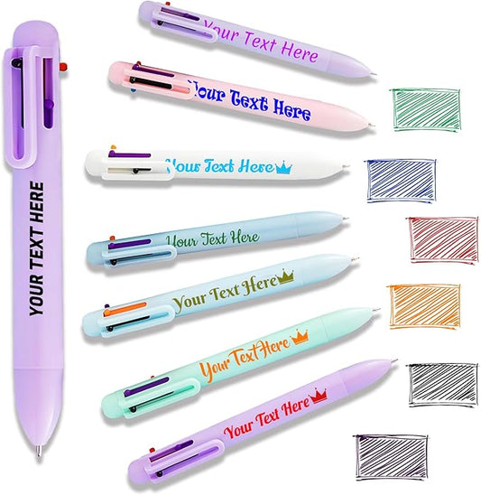Custom 6-In-1 Multicolor Ballpoint Pen 0.5mm Tip Personalized Pens with Text Logo Name Printed Customized Pens Gift for Businesses School Office Employee Exhibition, 140PCS