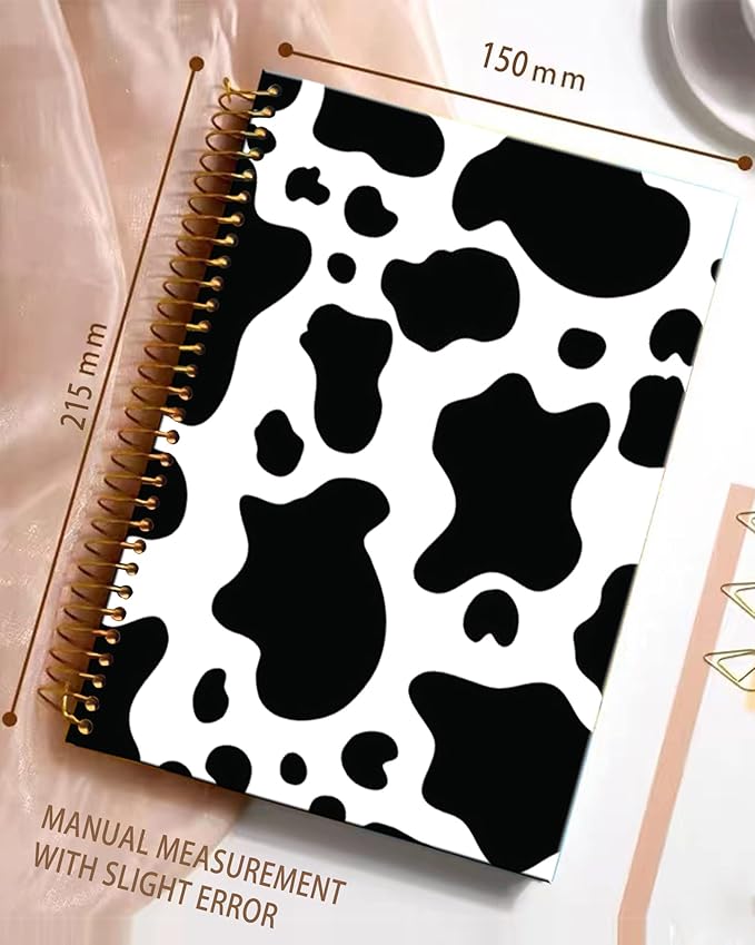 iampanda Spiral Journal Notebook,Strong Twin-Wire Binding with Premium Paper for Girl Women,Cute 60 Sheets A5 College Ruled Notebook/Journal,Perfect for School Office Home Gifts,Black White Cow Print
