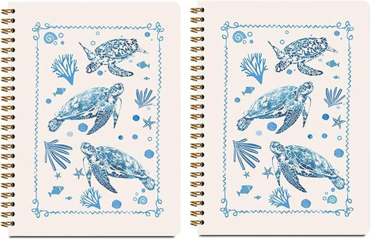 2 Pcs Sea Turtle Spiral Notebooks for Work, A5(8.3x5.8inch) Composition Notebook College Ruled Note Book, Blue Coral Notepads Lined Travel Journal for Writing, Cute Diary Sea Turtle Gifts for Women