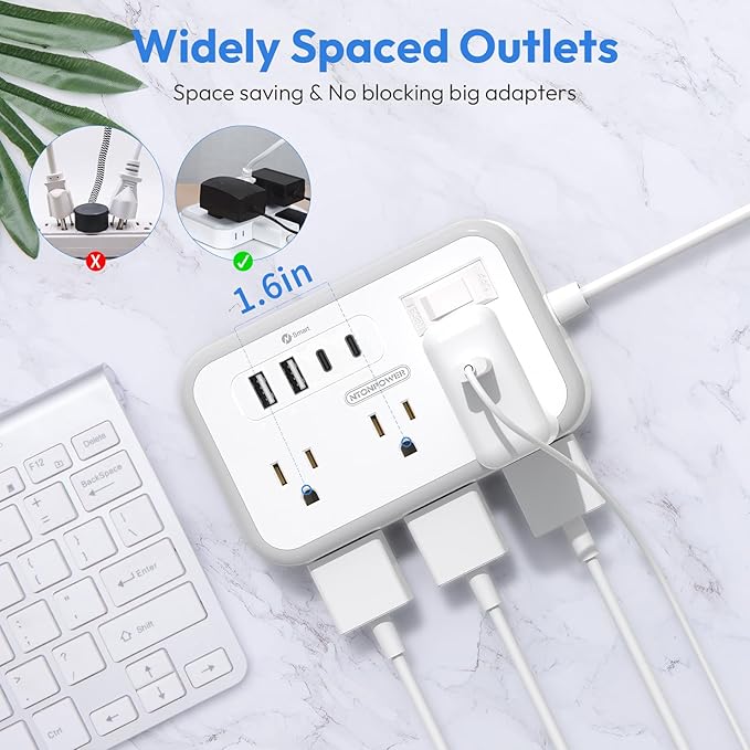 Extension Cord 15 ft, Surge Protector Power Strip with 6 Outlets 4 USB Charger(2 USB C Port), Flat Plug Outlet Extender Long Cord, Protection for Indoor, Home, Office Supplies, Dorm Room Essentials