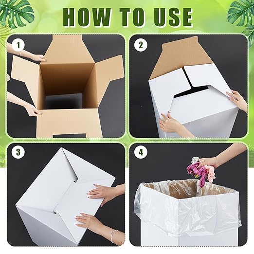 10 Pack 20 Gallon Corrugated Cardboard Trash Cans Bulk for Events Parties Disposable and Reusable Cans Bottle Recycling Bins with 20 Garbage Bags White Garbage Boxes for Outdoor Events