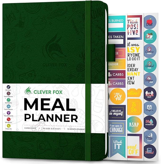 Clever Fox Weekly Meal Planner - Weekly & Daily Meal Prep Journal with Shopping and Grocery Lists for Menu Planning, Healthy Diet & Weight Loss Tracking, Lasts 1 Year, Undated, A5 - Forest Green