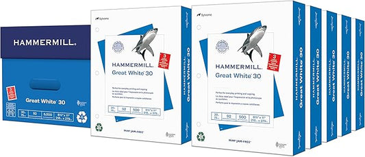 Hammermill Printer Paper, Great White 30% Recycled Paper, 3 Hole - 10 Ream (5,000 Sheets) - 92 Bright, Made in the USA, 086702C