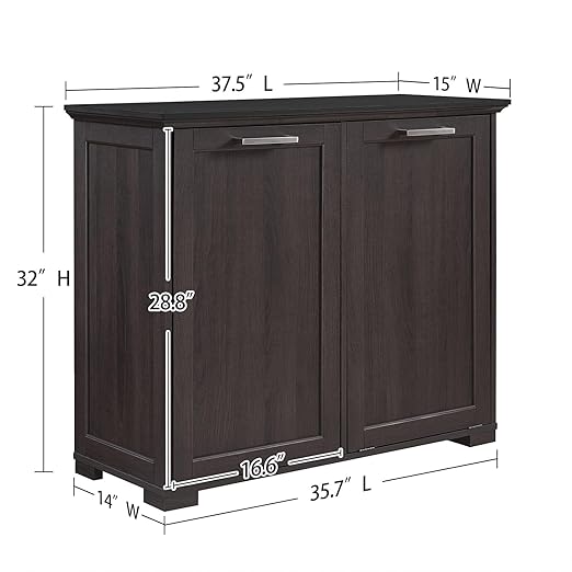 OLD CAPTAIN Double Tilt Out Trash Cabinet, Wooden Kitchen Garbage Can Free Standing Holder (Dark Brown+Black Top Panel)…