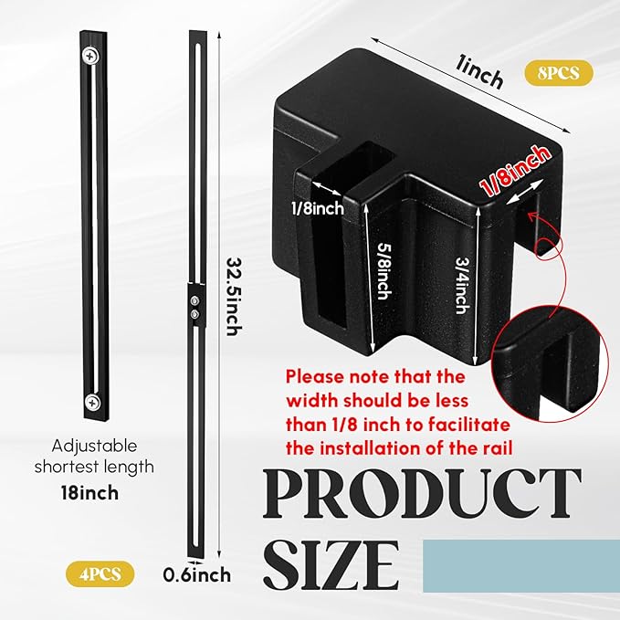 12 Pcs Metal Adjustable File Cabinet Rails Set Include 8 Hanging File Rail Clips 4 Cabinet Dividers Bars Suitable for Cabinets with Drawer Thickness Less Than 1/8 Inch(Black,18-32.5 Inch)