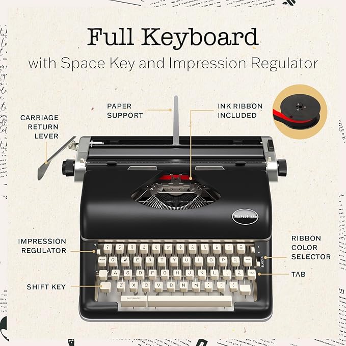 Maplefield Vintage Manual Typewriter - Black Metal - Desk Accessories & Office Supplies for Home Office