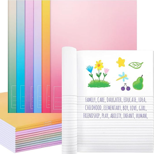 Henoyso 12 Pcs Primary Composition Notebook K-2 9 3/4 x 7 1/2 Inch Primary Journal, Back to School Supplies, Bulk Blank Writing Book for Kid to Write Draw Journal 60 Page Notebooks (Color Gradient)