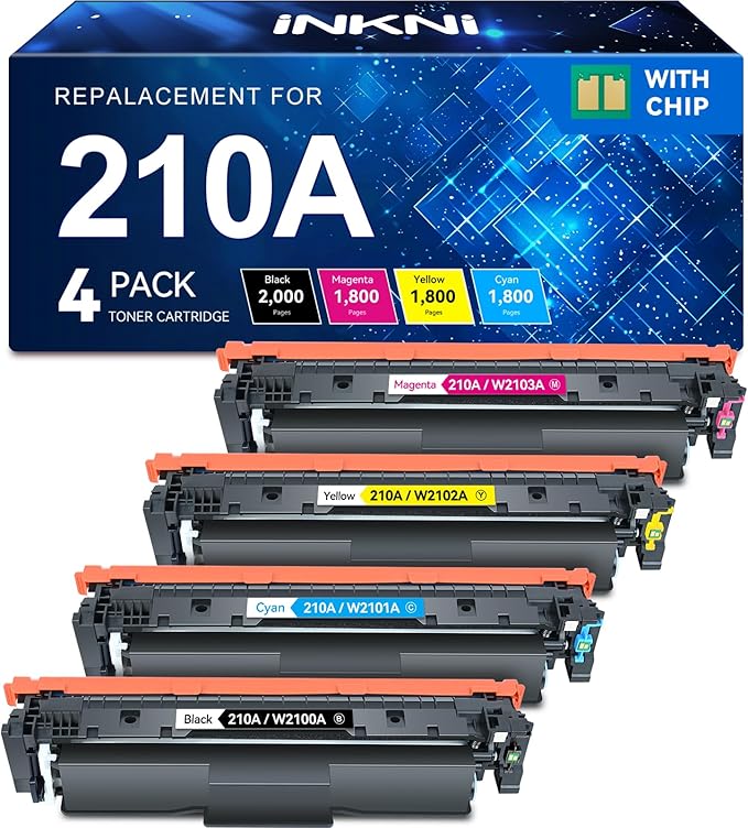 InkNI 210A Toner Cartridges Compatible Replacement for HP 210A 210X 210 Toner Cartridges 4 Pack Work for HP Color Pro MFP 4301fdw 4301fdn Pro 4201dw 4201dn Printer W2100A W2100X High Yield (with Chip)