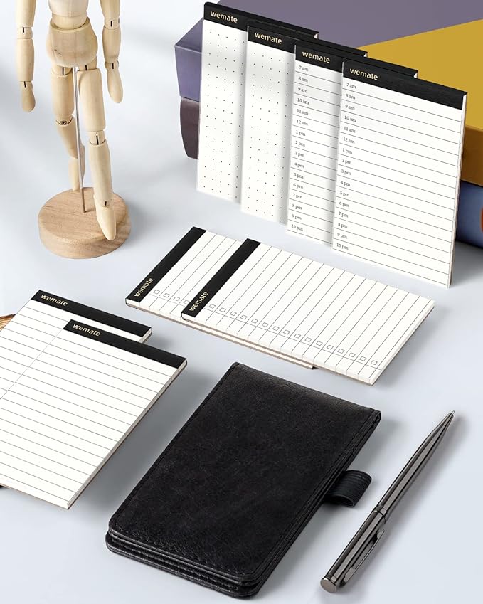 WEMATE 10 Pieces Small Notepad Holder Set Pocket Notebook - Included Mini Pocket Notepad Holder Set with 8 Memo Book Refills and Metal Pen for Meetings, Daily Records, and Notes 3 x 5 Inch (Green)
