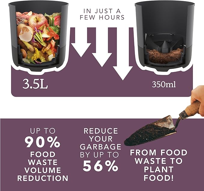 Eco 3 Compact Kitchen Food Recycler | Indoor Composter Bin Alternative | Electric Countertop Food Waste Disposer with Odorless 3.5L Indoor Food Waste Bin for Easy Waste Management | Grey