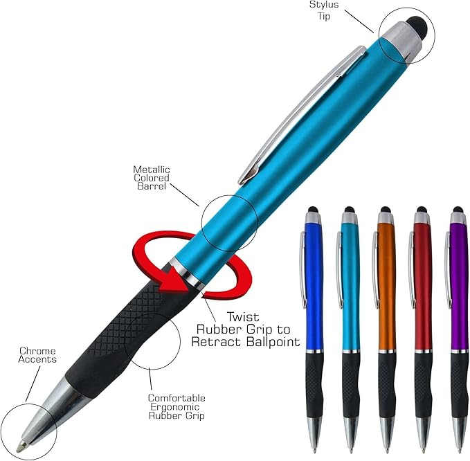 Customized Pens With your Custom Logo or Text-300 Pack Bulk-for Businesses, Parties, and Events, 2 in 1 Ballpoint Pen + Capacitive Stylus Compatible with Touchscreen Devices, Red Barrel, Blue Ink