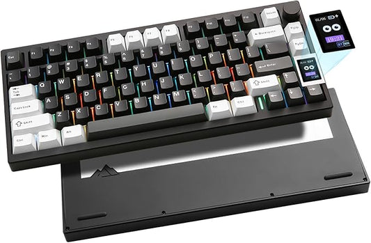 YUNZII AL80 Wireless Mechanical Keyboard,Full Aluminum CNC, Smart LCD Display,Hot Swappable Gasket Mount 75% Layout with Knob,BT/2.4G/USB-C,QMK/VIA Support for Win/Mac (Black, Cocoa Cream V2 Switch)