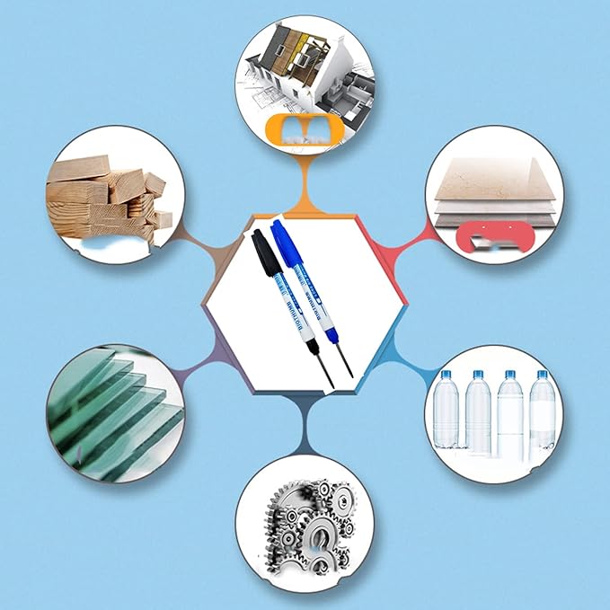 8pcs Waterproof Deep Reach Markers, Long Nose in 2mm Felt Tip, 30mm Reach Permanent Pens, Deep Hole Carpenter Ink for Builders Construction