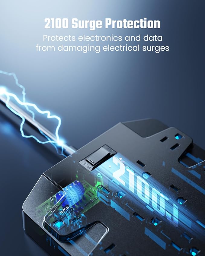 15 Ft Extension Cord Power Strips with Surge Protection, SUPERDANNY Surge Protector with 22 Outlets, 2 USB-C and 4 USB-A, 2100J, 15Ft Flat Plug Heavy Duty Extension Cord (1875W/15A) for Office, School